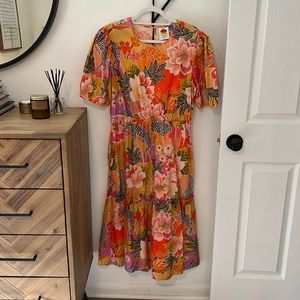 FARM Rio Floral Midi Dress - Orange, Pink, Purple